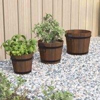 Wooden Bucket Planter Set Flower Pot Plant Pot 3 Piece Solid Wood Fir vidaXL