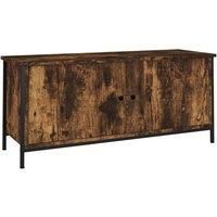 vidaXL Smoked Oak TV Cabinet - Stylish TV Stand with Steel Feet, 4 Compartments, and Practical Doors, 102x35x45 cm, Brown, Industrial Style, Living Room/Bedroom Furniture