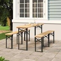 vidaXL 3 Piece Folding Beer Table Set - Solid Fir Wood Construction with Dark Green Metal Frame - Foldable Design for Easy Storage - Perfect for Picnics, Camping, BBQs and Outdoor Parties