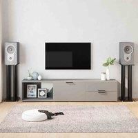 vidaXL Black Speaker Stands- Modern 4 Pillar Design, Durable Aluminium Frame, Tempered Glass Material, Space-Saving Wire Management System, Easy Assembly, Non-Slip Base