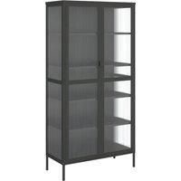 vidaXL Steel Highboard in Black Powder-Coated Finish - Stylish Storage Unit with Adjustable Shelves and Fluted Glass Doors for Living Room or Office