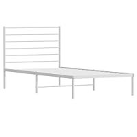 vidaXL Sturdy Steel Metal Bed Frame with Headboard and Underneath Storage Space, White Powder-Coated Finish, 90x190cm 3FT Single Bed for Bedroom’
