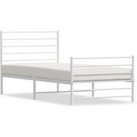 vidaXL White Powder-Coated Steel Bed Frame with Headboard & Footboard, 90x190 cm 3FT Single, Under-Bed Storage, for Bedroom