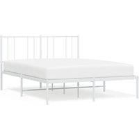 vidaXL White Metal Bed Frame with Headboard - Robust Steel Construction, King Size 150x200 cm, Under Bed Storage Space, Ideal for Bedroom