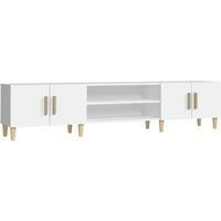 vidaXL Modern TV Cabinet in White | Engineered Wood and Solid Eucalyptus Component | Ample 4-Compartment Storage with 4 Doors | For Living Room or Bedroom