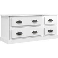 vidaXL TV Cabinet in Sophisticated High Gloss White | Durable Engineered Wood Construction | Modern Style with Bureau-Style Four Drawers Storage & Sturdy Top | 100x35.5x45 cm