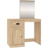 vidaXL Dressing Table with Mirror - Stylish Sonoma Oak Engineered Wood with Ample Storage, Easy Assembly and Wall Attachment Device - Perfect for Bedroom, Modern Decor