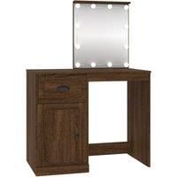 vidaXL Brown Oak Dressing Table with LED Light and Mirror - 90x50x132.5 cm - Modern Style Engineered Wood Vanity Desk with Ample Storage Space