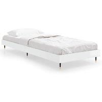 vidaXL Small Single Bed Frame in High Gloss White | 75x190 cm | Engineered Wood with Metal Legs & Plywood Slats