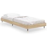 vidaXL 2FT6 Small Single Bed Frame with Sturdy Metal Legs - Durable Engineered Wood - Moisture Resistant - Sonoma Oak Color - Plywood Slats for Good Weight Distribution