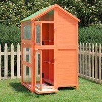 vidaXL Large Bird House Solid Pine Wood Parrot House Outdoor Aviary with Water-Resistant Roof and Easy to Clean Tray, Rustic Brown