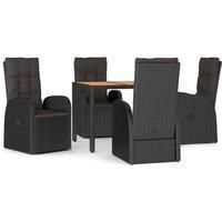 vidaXL Garden Dining Set 5 Piece Black Poly Rattan and Solid Wood Acacia Chair