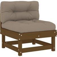 vidaXL Middle Sofa with Soft Cushions in Honey Brown Solid Pinewood; Outdoor Patio Sectional Modular Sofa; Comfortable Backrest & Cushion