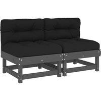 vidaXL Middle Sofa with Cushions Grey Solid Wood Pine