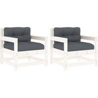 vidaXL Garden Chairs with Cushions 2 pcs White Solid Wood Pine