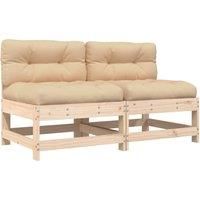 vidaXL Solid Wood Pine Middle Sofa with Cushions - Modular Design, Comfortable Seating, Ideal for Patio/Garden/Terrace