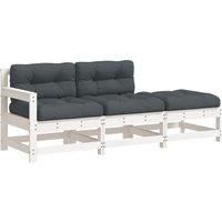 vidaXL 3 Piece Garden Lounge Set w/ Cushions White Solid Wood