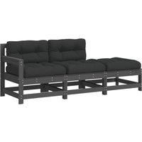 vidaXL Garden Lounge Set 3 Piece, Sofa Set with Cushions, Outdoor Lounge Set for Patio, Footstool Middle Sofa, Modern Style, Grey Solid Wood