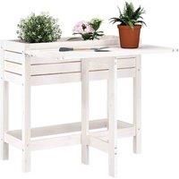 vidaXL Solid Pine Wood Garden Planter - Elevated Flower Pot with Foldable Tabletop - Decorative Outdoor Planter Box in White