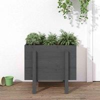 vidaXL Garden Planter, Plant Pot for Patio Balcony Terrace, Outdoor Planter with Wooden Feet, Strawberry Planter Flower Pot, Grey Solid Wood Pine