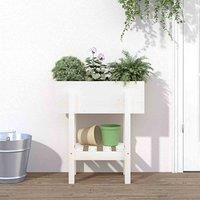 vidaXL Solid Pine Wood Planter Box with Lower Shelf for Outdoor Gardens, Patios, and Balconies - White