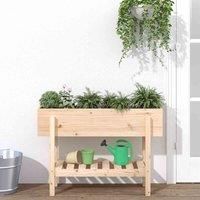 vidaXL Garden Raised Bed in Solid Pinewood - Brown, Ideal for Planting Vegetables, Herbs, Flowers - Includes Extra Shelf for Tools - 101x30x69cm Dimension