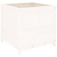 vidaXL Solid Wood Garden Planter – White, Square-Shaped, Easy-to-Assemble Outdoor Planter for Plants, Vegetables, Herbs or Flowers, Ideal for Patio, Balcony or Garden Decor