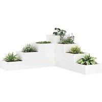 vidaXL Solid Wood Pine Corner Garden Planter- 4-Tier White Planter for Garden, Balconies, Decks, Terraces