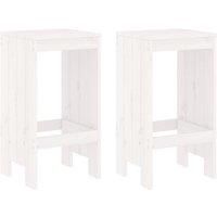 vidaXL Solid Pine Wood Bar Stools - White, Comfortable Outdoor Seating Option, Set of Two, Rustic Feel for Patio or Deck