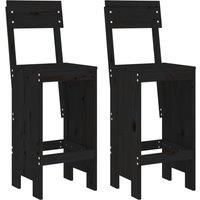 vidaXL Black Bar Stools - Solid Pine Wood - Comfortable Backrest and Footrest - Ideal for Patio or Balcony - Set of 2