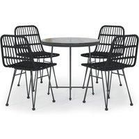 Garden Dining Set 5 Piece Poly Rattan Dining Table Chair Black/Brown vidaXL