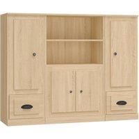 vidaXL 3 pcs Highboards in Sonoma Oak - Engineered Wood Construction, Ample Storage Space, Simple Minimalistic Design, Includes Wall Attachment Device
