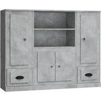 vidaXL Highboards Side Cabinets - Concrete Grey Engineered Wood, 3 Pcs - Modern Storage Solution for Living Room, 132x35.5x103.5 cm