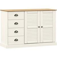 vidaXL Solid Pine Wood Cabinet, White Sideboard/Dresser/Drawer Storage Unit with Shutter Design, Perfect for Living Room, Dining Room, Hallway - VIGO Range
