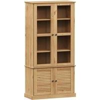 vidaXL VIGO Solid Pine Wood Glass Display Cabinet - Rustic Bookcase/Storage Cupboard for Living Room/Bedroom, Honey Wax Finish with Metal Knobs - 85x35x170 cm, Brown
