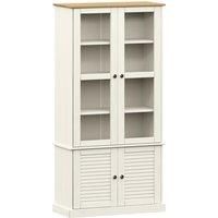 vidaXL VIGO White Wooden Kitchen Cupboard with Glass Display Cabinet - Solid Pine Wood, Shutter Design, Metal Knobs, Storage Shelves for Living Room/Bedroom