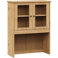 vidaXL VIGO Solid Wood Pine Welsh Dresser Top Cabinet - Honey Wax Finish, Metal Knobs, Shutter Style with Glass Doors for Kitchen Storage