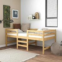 vidaXL Solid Pinewood Bed Frame, Mid Sleeper Design with Built-In Ladder, Guardrails, and Plywood Slats Support, Ample Floor Space, Suitable for Mattress Size 90x200cm, ic Brown.