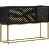 vidaXL Solid Mango Wood Sideboard - Durable Industrial-style Cabinet with Drawers and Compartment - Black and Gold Finish for Living Room Furniture