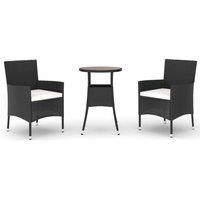 vidaXL 3-Piece Garden Bistro Set in Black Poly Rattan with Cushions for Outdoor Comfort