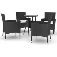 vidaXL 5-Piece Black Garden Bistro Set - Weather Resistant Poly Rattan Material with Cushions - Modern Outdoor Furniture for Patio, Porch, Backyard