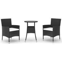 vidaXL 3 Piece Garden Bistro Set with Cushions - Modern Outdoor Patio Furniture - Durable Black Poly Rattan with Powder-Coated Steel Frame