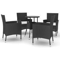 vidaXL Black Garden Bistro Set with Cushions, Weather Resistant Poly Rattan, Outdoor Furniture Set with Steel Frame and Armrests