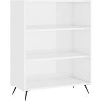 vidaXL Engineered Wood Bookcase - Modern Style High Gloss White - With Open Compartments and Metal Feet - for Living Room or Bedroom