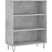 vidaXL Concrete Grey Bookcase: Modern Engineered Wood Bookshelf with 3 Open Compartments and Metal Feet for Living Room, Bedroom