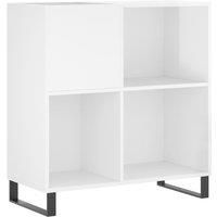 vidaXL High Gloss White Record Cabinet - Engineered Wood Construction with Iron Feet - Ample Storage Space for LP Records - Perfect for Living Room