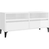 vidaXL TV Cabinet with High Gloss Finish, White - Practical Storage Unit for Living Room, Media Stand for DVD Players and Game Consoles, Engineered Wood, Industrial Style, 100x34.5x44.5 cm