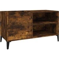 vidaXL Smoked Oak Engineered Wood Record Cabinet/Sideboard with Metal Legs - Multi-use Storage for Vinyls, Electronics in Living Room/Office
