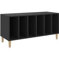 vidaXL Engineered Wood Record Cabinet Stand - Black Sideboard with Vinyl Storage and Solid Eucalyptus Feet for Living Room, Bedroom, Office