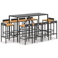 7 Piece Garden Bar Set Black Poly Rattan& Solid Wood Acacia vidaXL